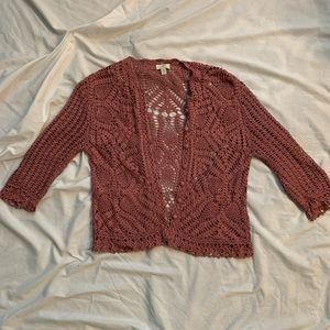 J Jill hand crocheted cardigan, size small